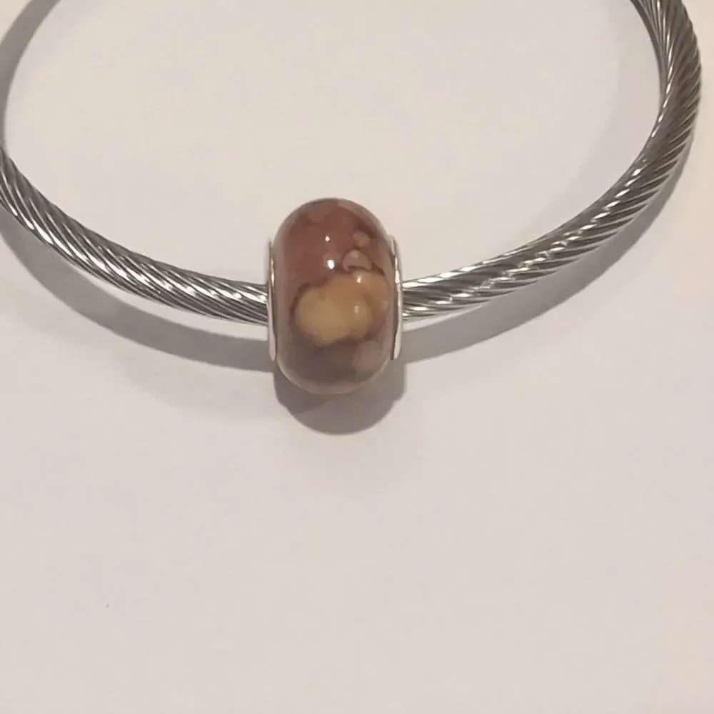 Silver Brown Watercolor Charm for Pandora Style Bracelet